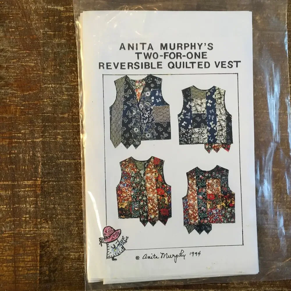 Vintage Anita Murphy Reversible Patchwork Quilted Vest Sewing Pattern Uncut